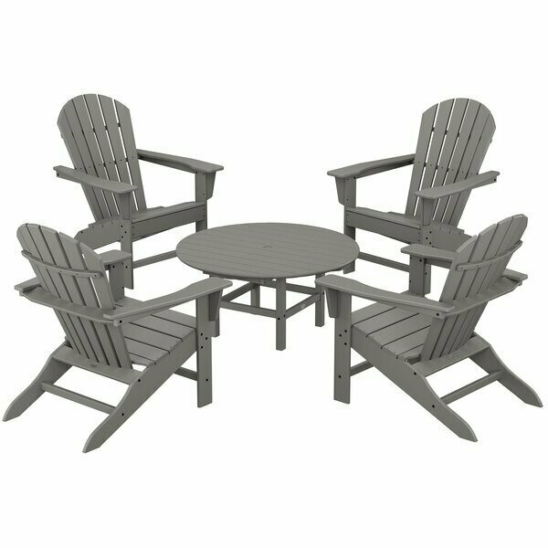 Polywood South Beach 5-Piece Slate Grey Patio Set with 4 Adirondack Chairs 633PWS1051GY